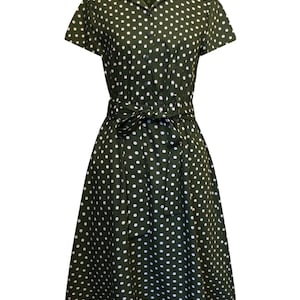 Womens Vintage 1940's Land Girl Retro Cotton Belted Shirt Dress Moss Green