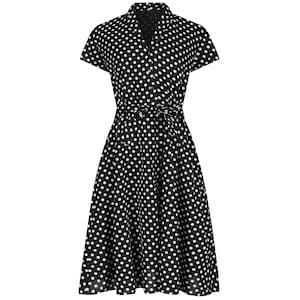 Womens Vintage 1940's Land Girl Retro Cotton Belted Shirt Dress Black