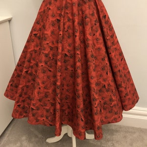 Vintage Retro 40s 50s Cotton Full Circle Swing Skirt Poppy Print Elasticated Waist