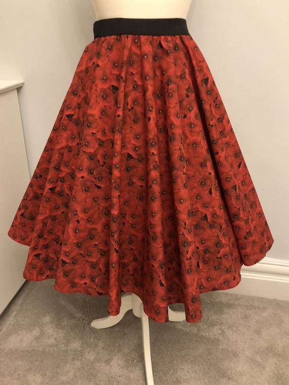 Vintage Retro 40s 50s Cotton Full Circle Swing Skirt Poppy Print Elasticated Waist Etsy