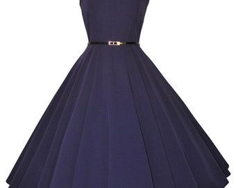 Robe trapèze rockabilly violette ronde, style années 50, taille S (convient aux tailles 8 et 10)