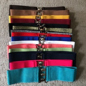 Vintage Retro Wide Elasticated Stretch Cinch Belt Waist Enhacing - One Size Fits 8-18 - Variety of Colours
