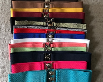 Vintage Retro Wide Elasticated Stretch Cinch Belt Waist Enhacing - One Size Fits 8-18 - Variety of Colours