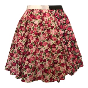 Vintage Retro Rose Floral Elasticated Waist Full Circle Flared Cotton Swing Skirt