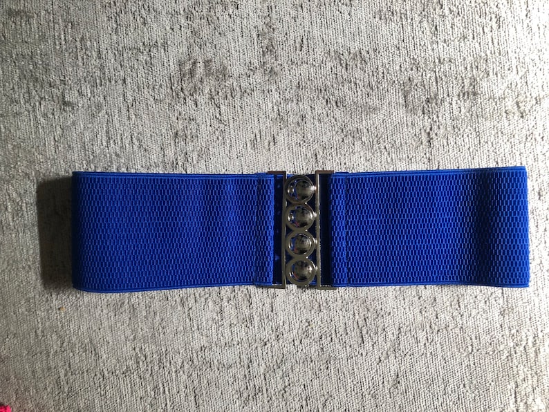 Vintage Retro Wide Elasticated Stretch Cinch Belt Waist Enhacing One Size Fits 8-18 Variety of Colours Royal Blue