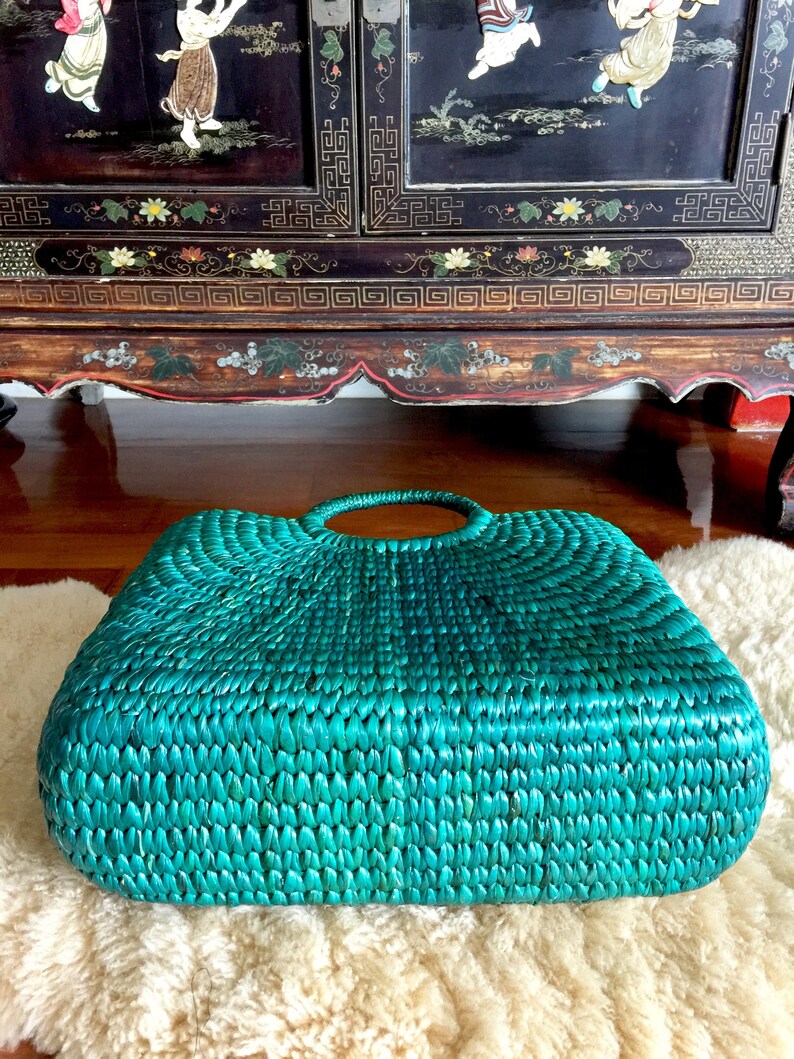 Large Green Straw Bagseagrass Bagstraw Basket Totestraw Etsy