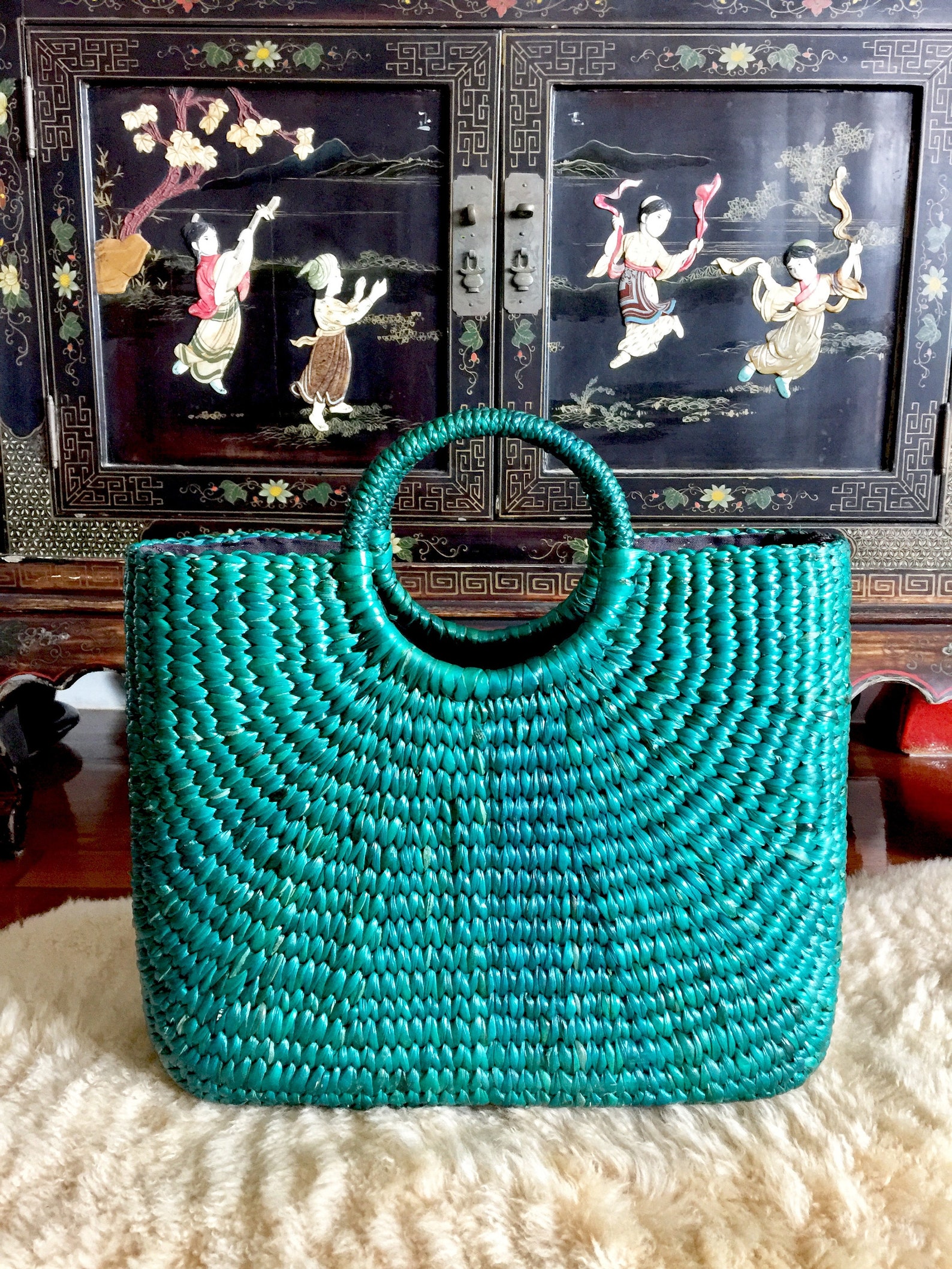 Large Green Straw Bagseagrass Bagstraw Basket Totestraw Etsy