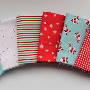 Santa and Snowman Christmas Fabric Bundle / Christmas Fat Quarter Bundle / Holiday Fabric / Santa Fabric