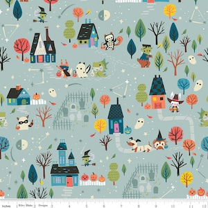 Gray Tiny Treaters Main Fabric / Trick or Treat Fabric / Halloween Fabric / Tiny Treaters