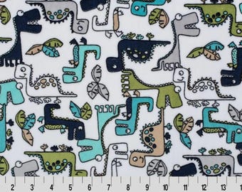 Dinosaur Minky Fabric - Roar Print, Kids & Baby Blanket Material (1/2 Yard Only)
