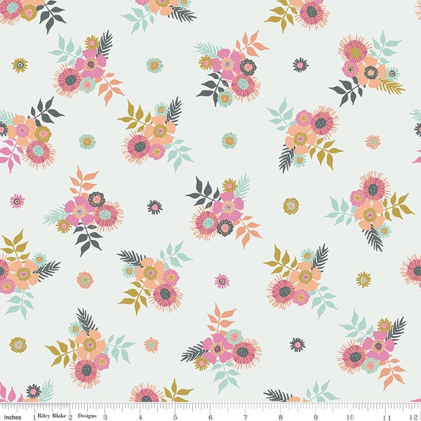 Off White Posies Fabric / Modern Floral Fabric / Meadow Lane Collection / Riley Blake Designs