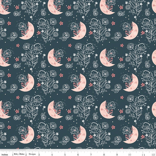 Navy Moons Fabric / Pink Moons Fabric / Beneath the Western Sky / Navy Floral Fabric / Riley Blake Designs