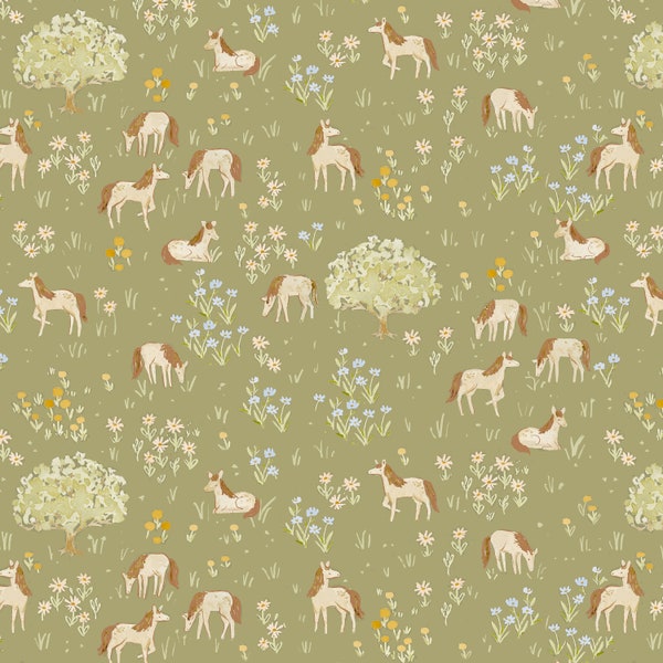 Ponies Fabric / Horse Fabric / Farm Fabric / Storybook Farm / Dear Stella Designs
