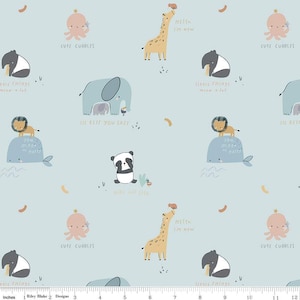 Blue Cute Cuddles Flannel / Animal Flannel / Jungle Animal Flannel / Baby Flannel