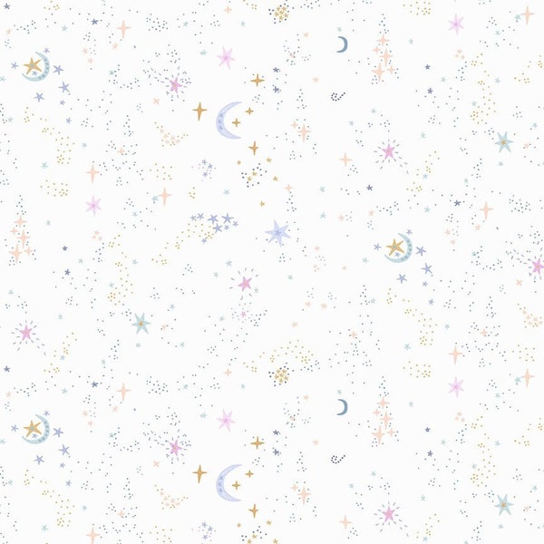 Starry Night Fabric / White Star Fabric / Moon Floral Fabric / Rebel Knights Collection/ Dear Stella Designs