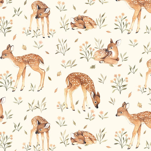 Cotton Little Fawn Fabric / Woodland Fabric / Deer Fabric / Little Fawn and Friends / Dear Stella