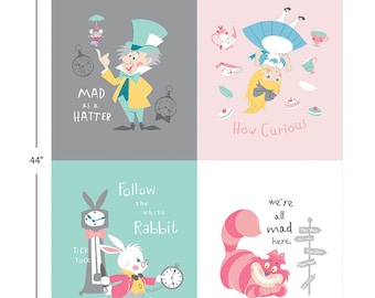 Alice in Wonderland Panel / Alice in Wonderland Fabric / Mad Hatter Fabric / White Rabbit Fabric / Camelot Fabrics