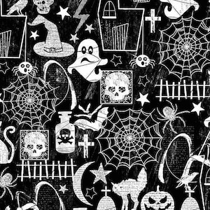 Halloween Fabric / Glow in the Dark Fabric / Ghost Fabric / Spooky Fabric / Timeless Treasures