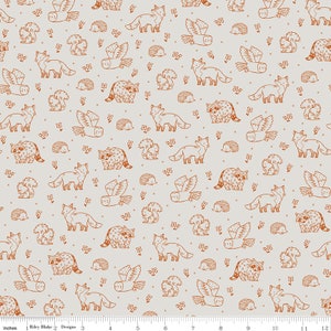 Off White Forest Animal Fabric / Fox Fabric / Hedgehog Fabric / Forest Fabric / Camp Woodland / Riley Blake Designs