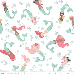 Main White Mermaid Fabric / Mermaids Fabric / Under the Sea Fabric / Ahoy Mermaids / Riley Blake Designs