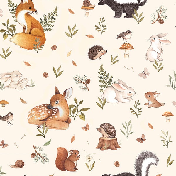 Cotton Little Fawn Fabric / Woodland Fabric / Deer Fabric / Little Fawn and Friends / Dear Stella