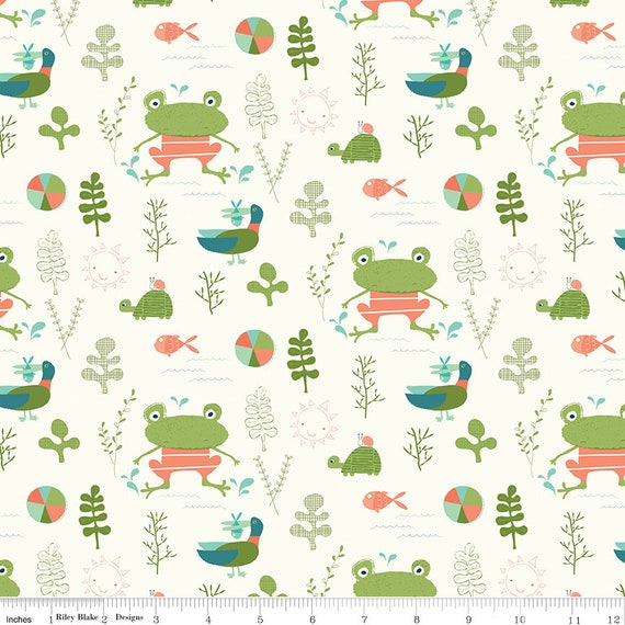 Frog Fabric, Cream Main, Riley Blake Designs Cotton