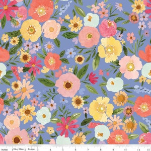 Flora No. 6 Main Periwinkle / Periwinkle Floral Main Fabric / Blossom Fabric /Floral Fabric / Riley Blake Designs
