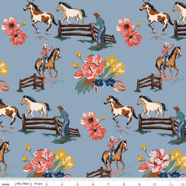 Cowgirl Fabric/ Rodeo Fabric/ Western Fabric/ Cowgirl Print/ Wild Rose Main/ Riley Blake Fabric/ Fabric by the Yard/ Cowgirl Nursery