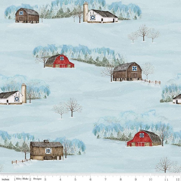 Winter Barn Quilts Main / Winter Barns / Barns Fabric / Riley Blake Designs