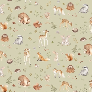 Greenwood Forest Animal Fabric / Woodland Fabric / Deer Fabric / Bear Fabric / Little Forest / Dear Stella