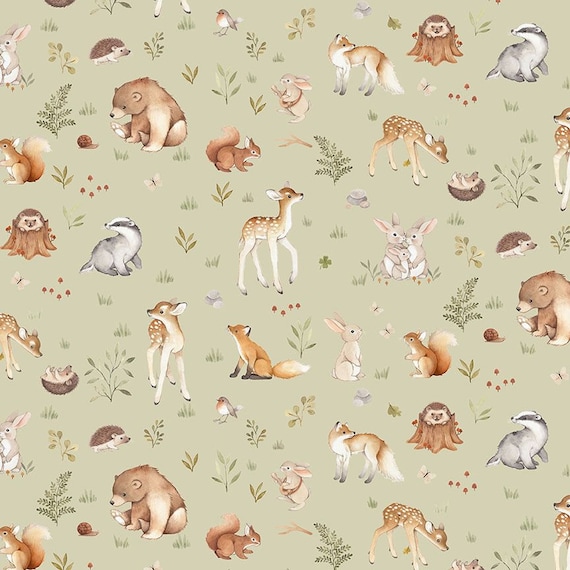 Woodland Animal Fabric: Greenwood Forest Cotton, Dear Stella STELLA-DNS2310  LAUREL