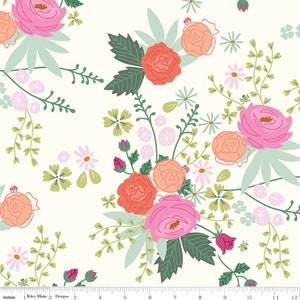 New Dawn Main Cream / Pink Floral Fabric / New Dawn Collection / Riley Blake Designs