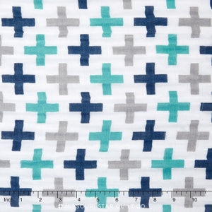 Navy Teal and Gray Plus Swaddle / Gauze / Muslin Cotton Shannon Fabric by the Yard