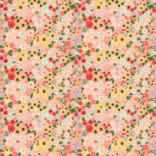 Homemade Collection / Coral Floral Fabric / Wildflower Fabric /Coral Fabric / Riley Blake Designs