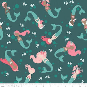 Main Ocean Blue Mermaid Fabric / Mermaids Fabric / Under the Sea Fabric / Ahoy Mermaids / Riley Blake Designs