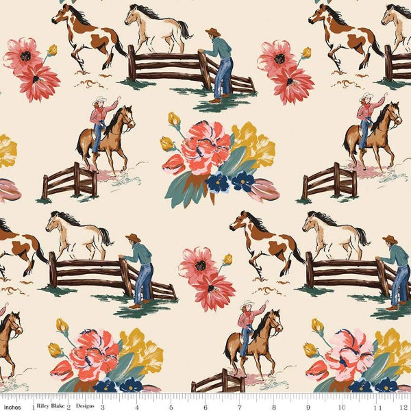 Cowgirl Fabric/ Rodeo Fabric/ Western Fabric/ Cowgirl Print/ Wild Rose Main/ Riley Blake Fabric/ Fabric by the Yard/ Cowgirl Nursery