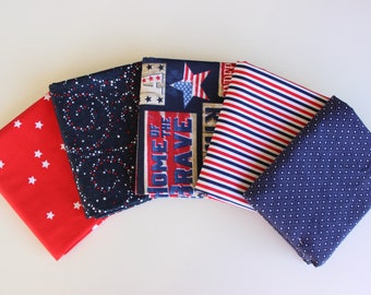 4th of July Fabric Fat Quarter Bundle: Red, White & Blue Prints