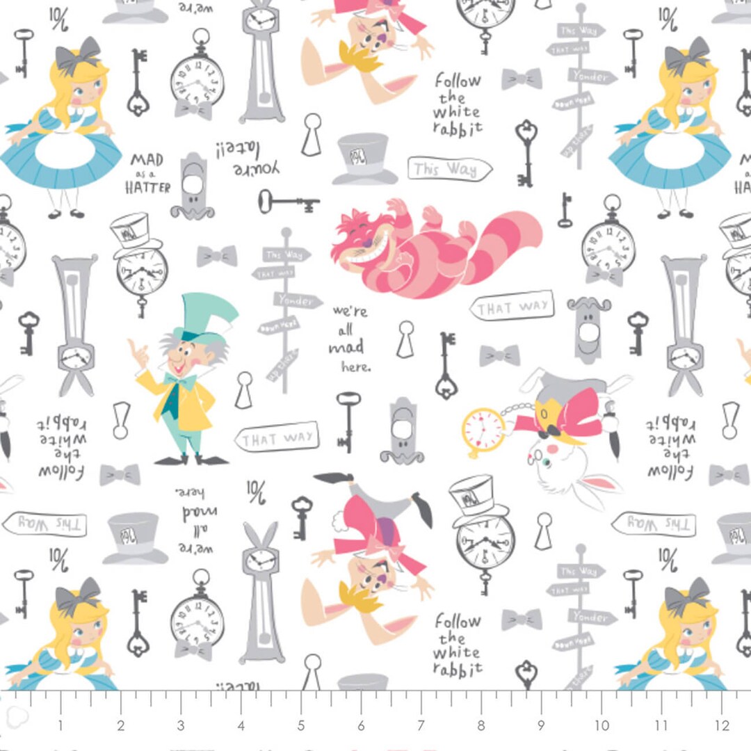 Quarter Yard of White Rabbit Fabric / Alice in Wonderland Fabric / Mad ...