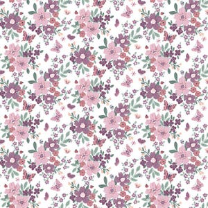 Buds & Butterflies Main in White / Spring Floral / Floral Fabric / Riley Blake Designs