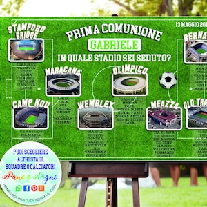 Tableau de mariage per prima comunione personalizzabile tema CALCIO, stadi, squadre, calciatori, file digitale