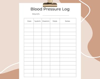 Blood Pressure Monitoring Log Printable PDF