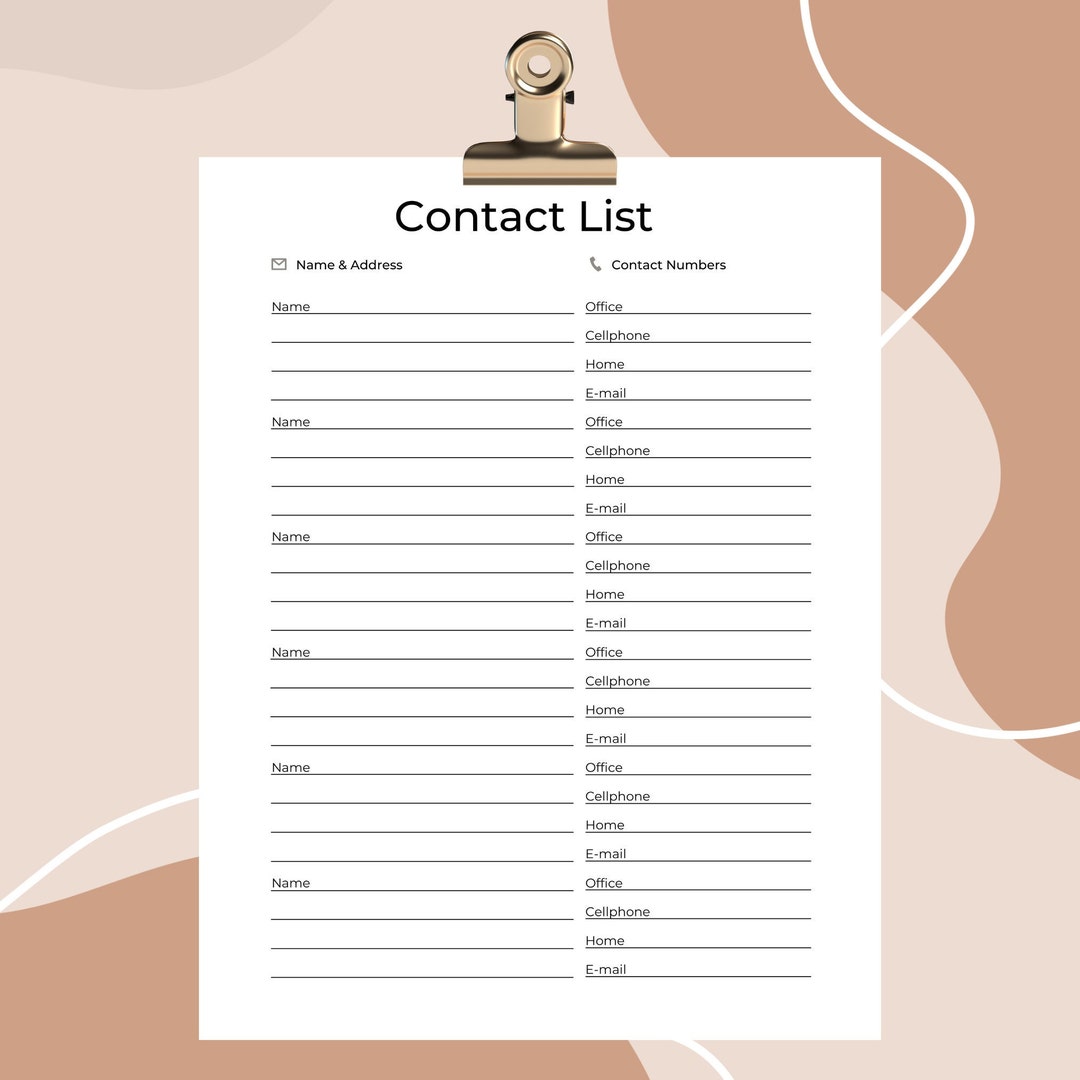 Contacts Pdf File Contact List Printable PDF - Etsy
