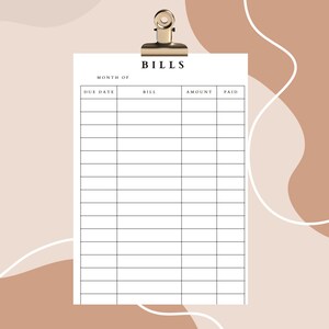 Bills Tracker Printable PDF