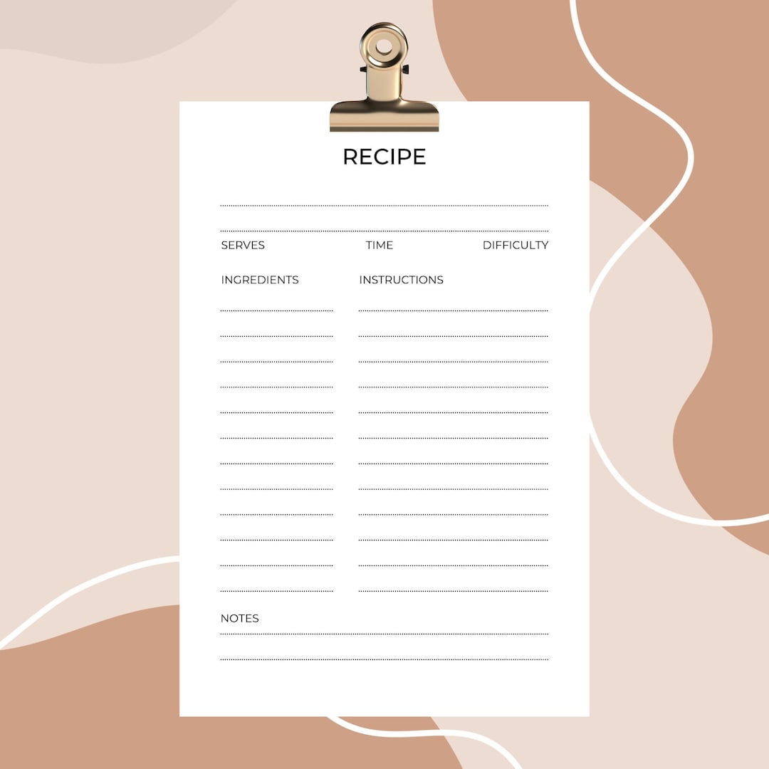 Recipe Note.pdf Recipe Card Printable PDF - Etsy