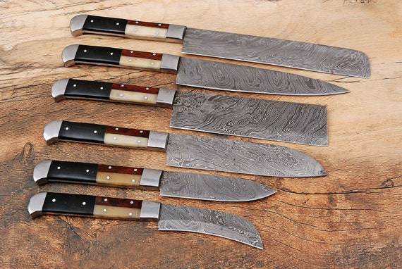Damascus steel custom made beautiful kitchen knife set chef knives set