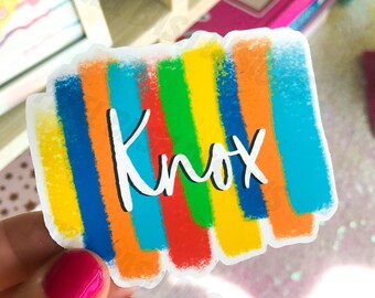 Personalized Name Sticker | Rainbow Doodle Lines Vinyl (Waterproof)
