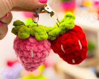 Crochet Strawberry Bag Charm | Lobster Clasp Keychain | Book Bag Accessory