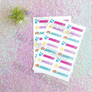 Personalized Fun Bright Name Sheet Labels Vinyl, Kiss Cut Name Labels School Labels Water Resistant Organizational Labels image 1