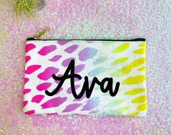 Pastel Animal Print Personalized Name Pouch| Pencil Pouch| Travel Pouch| Pencil Pouch With Name| Colorful Makeup Bag| Unique Gift