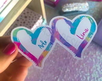 Rainbow Heart Personalized Name Sticker | Waterproof Vinyl Decal